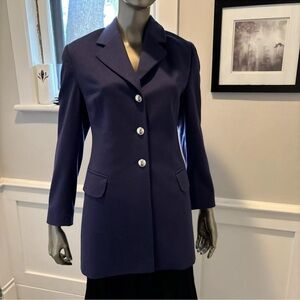 ESCADA KASHMIR  BLEND PURPLE LONG BLAZER COAT BLAZER  40/10 BRASS BUTTONS